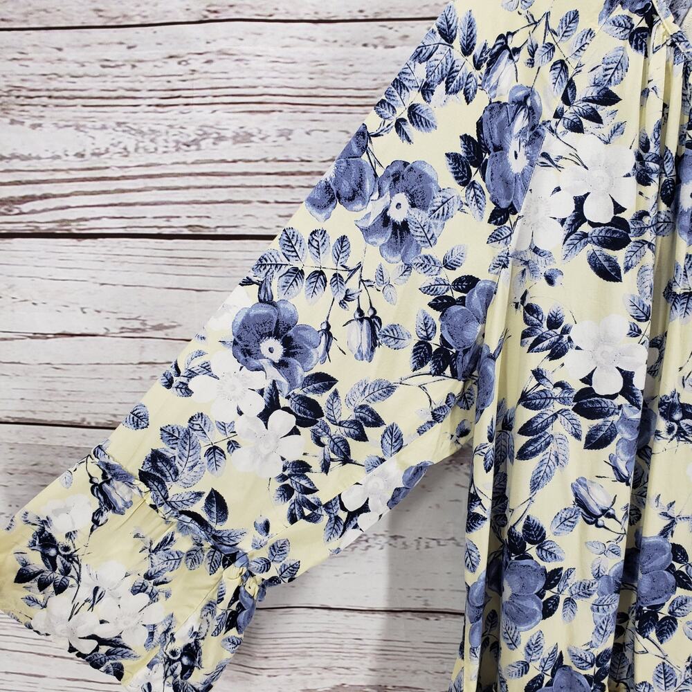J.JILL  Women's Yellow Blue Floral Tasseled Rayon Tiered Top Size XL - Picture 7 of 15